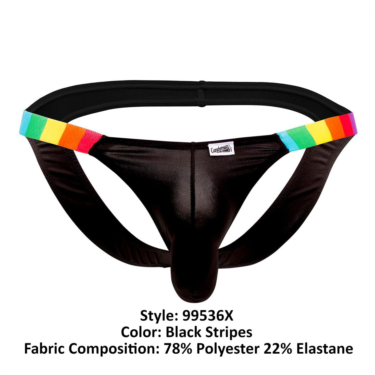 CandyMan 99536X Bikini Jockstrap Black Rainbow Stripes Plus Sizes