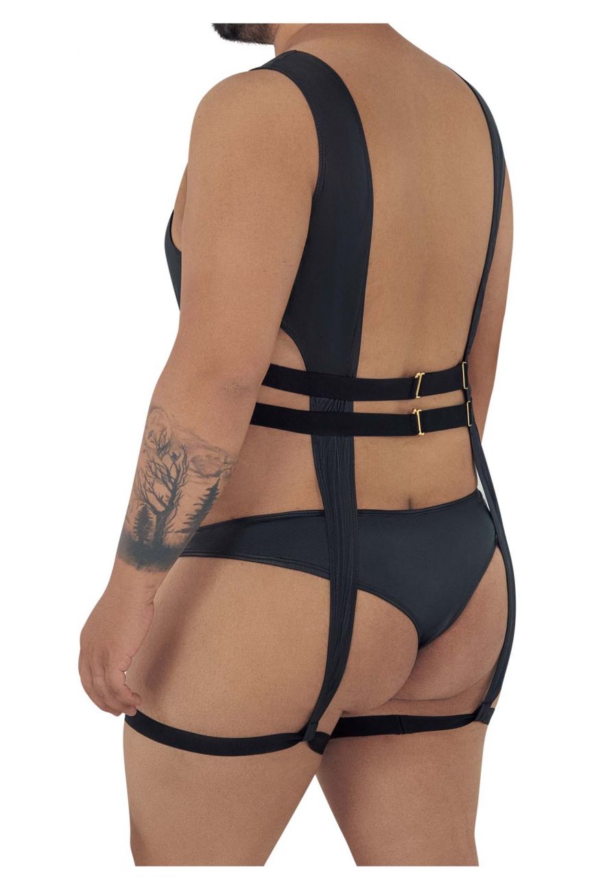 CandyMan 99541X Gladiator Thong Bodysuit Black Plus Sizes