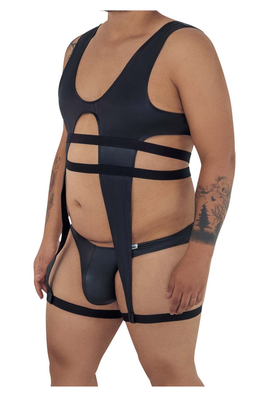 CandyMan 99541X Gladiator Thong Bodysuit Black Plus Sizes