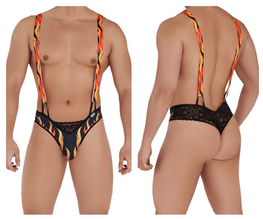 CandyMan 99543 Fire Bodysuit Black & Orange