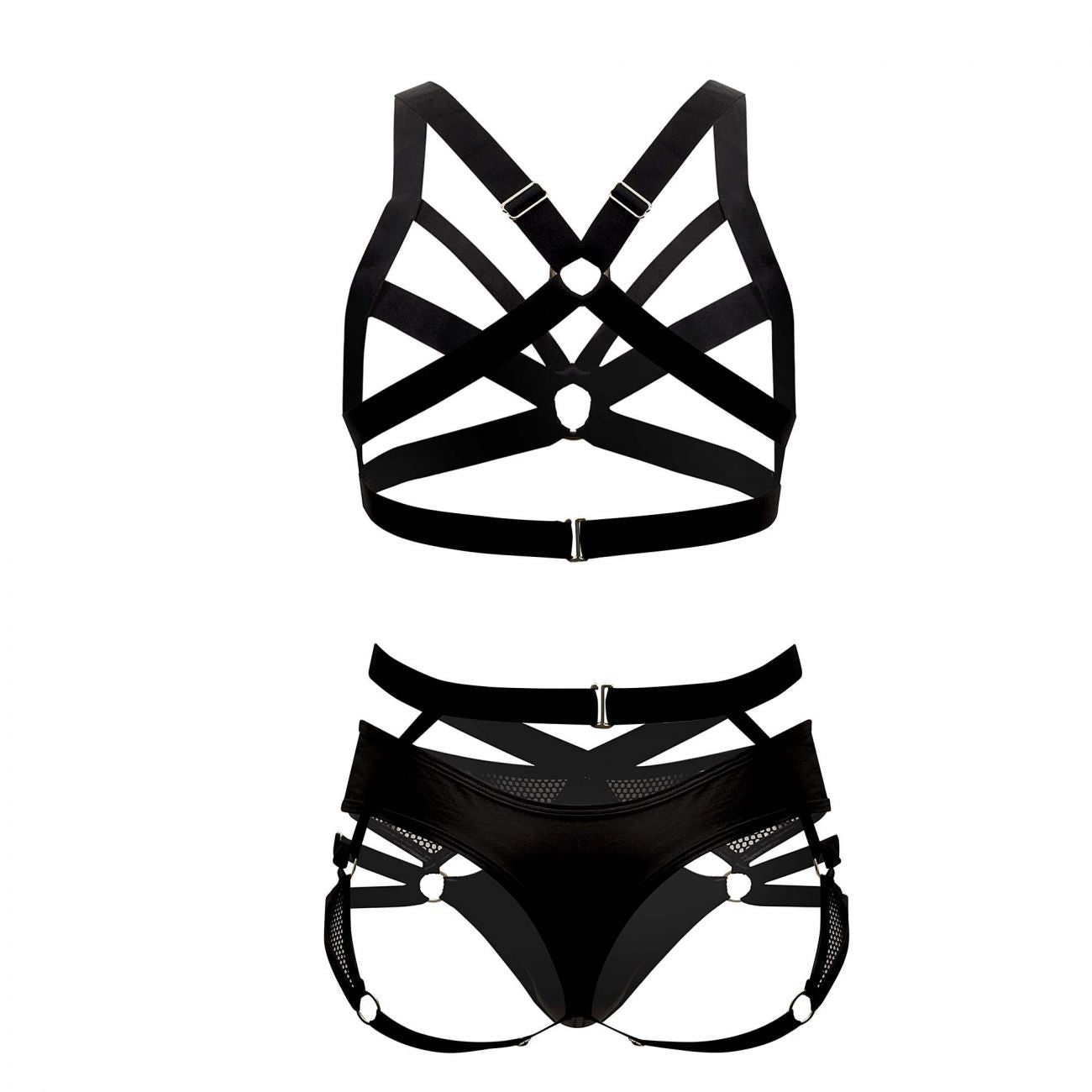 CandyMan 99546X Harness-Thongs Outfit Black Plus Sizes