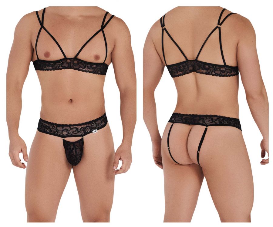 CandyMan 99549 Lace Harness-Jockstrap Outfit Black