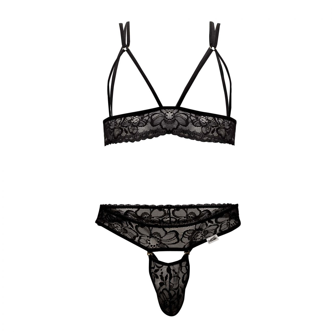 CandyMan 99549 Lace Harness-Jockstrap Outfit Black
