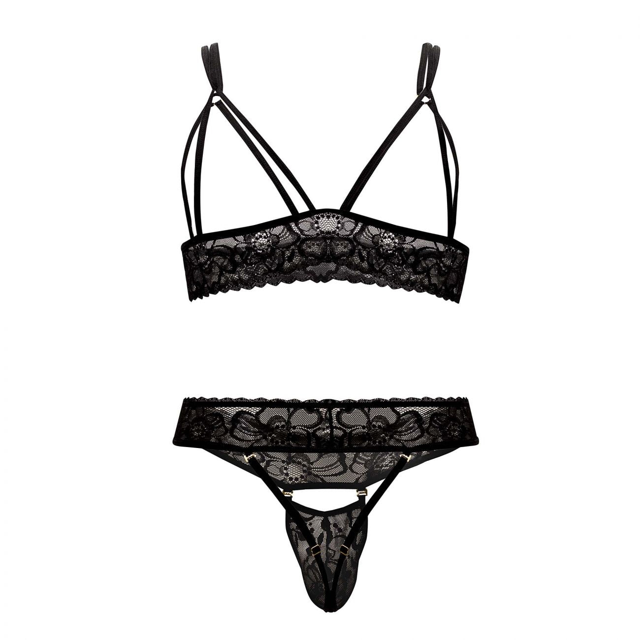 CandyMan 99549 Lace Harness-Jockstrap Outfit Black