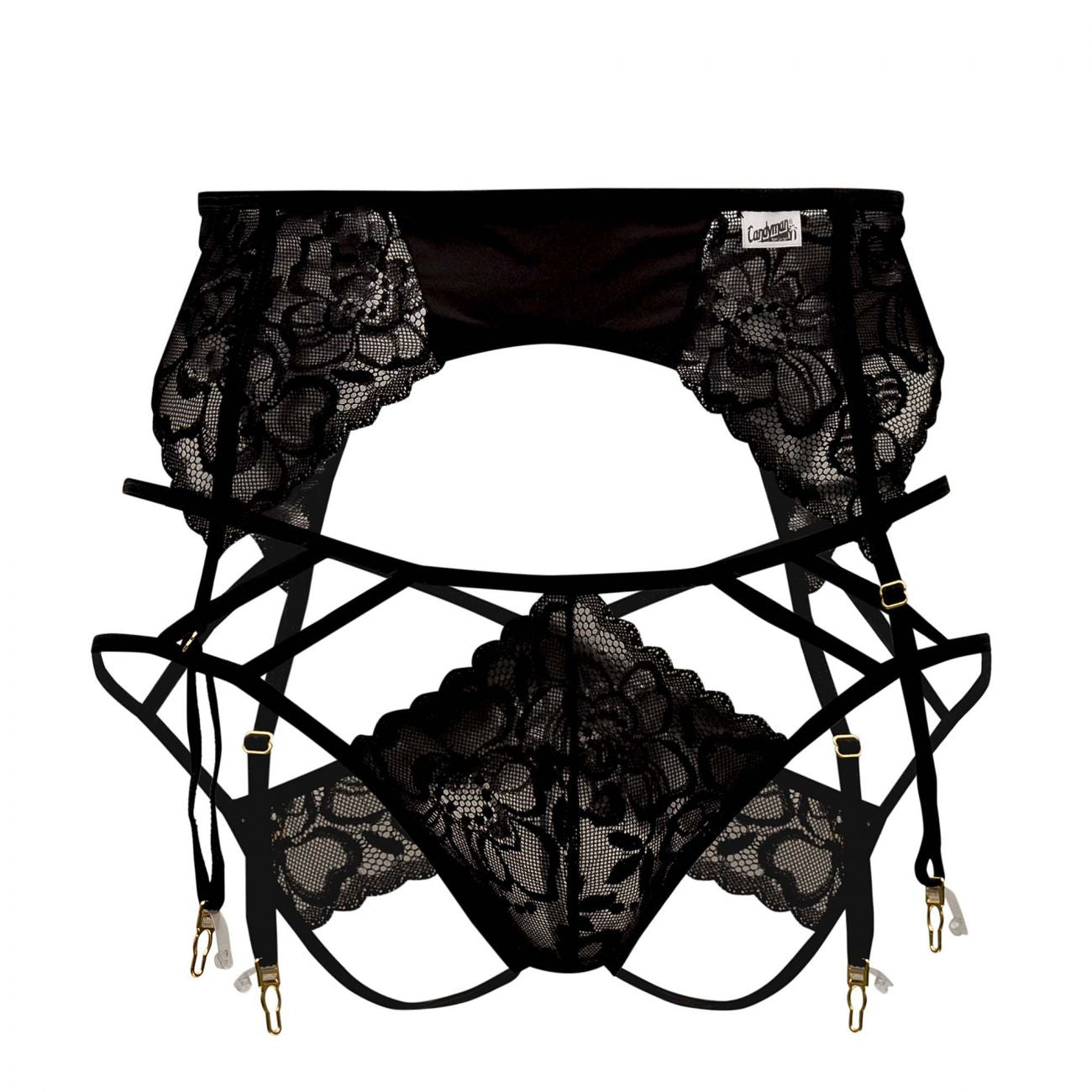 CandyMan 99550X Lace Garter-Jockstrap Black Plus Sizes