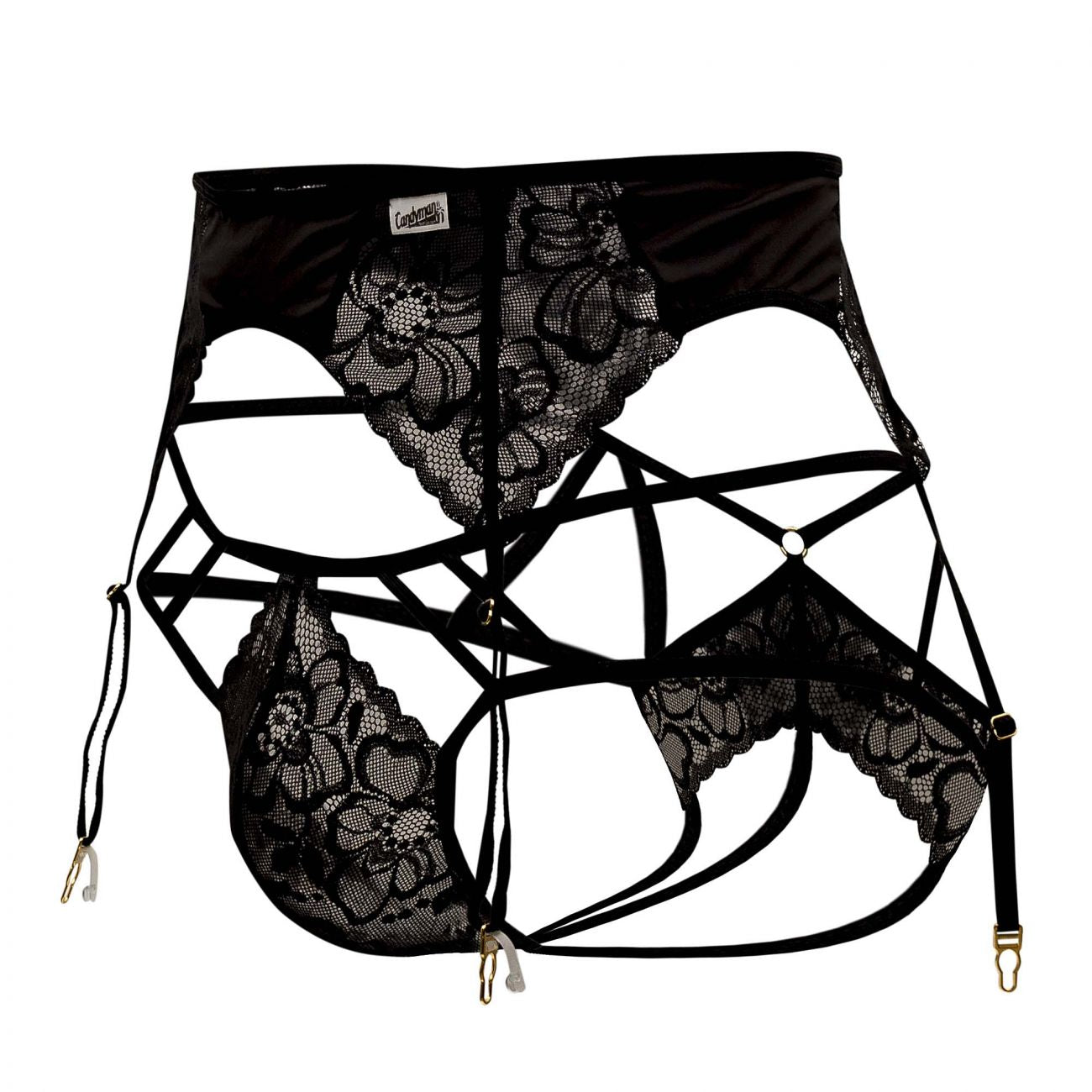 CandyMan 99550X Lace Garter-Jockstrap Black Plus Sizes