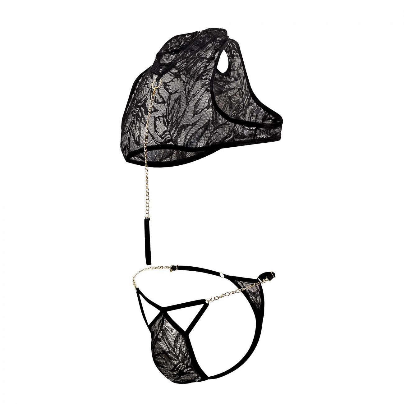 CandyMan 99552 Lace Harness-Thongs Outfit Black