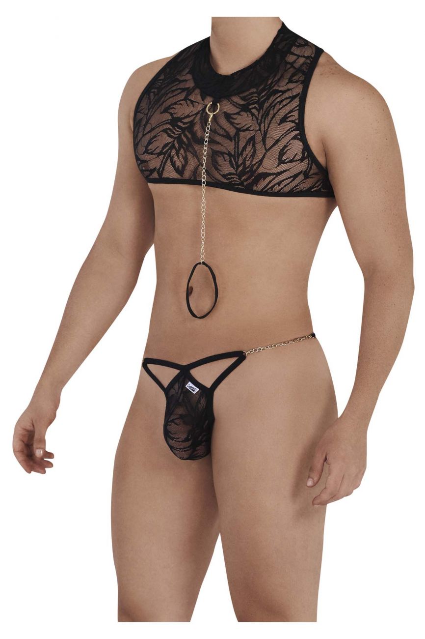 CandyMan 99552 Lace Harness-Thongs Outfit Black