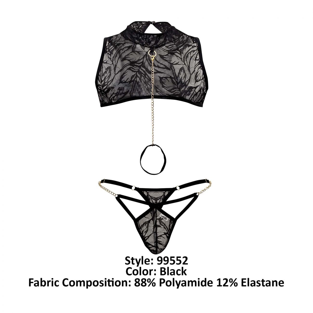 CandyMan 99552 Lace Harness-Thongs Outfit Black