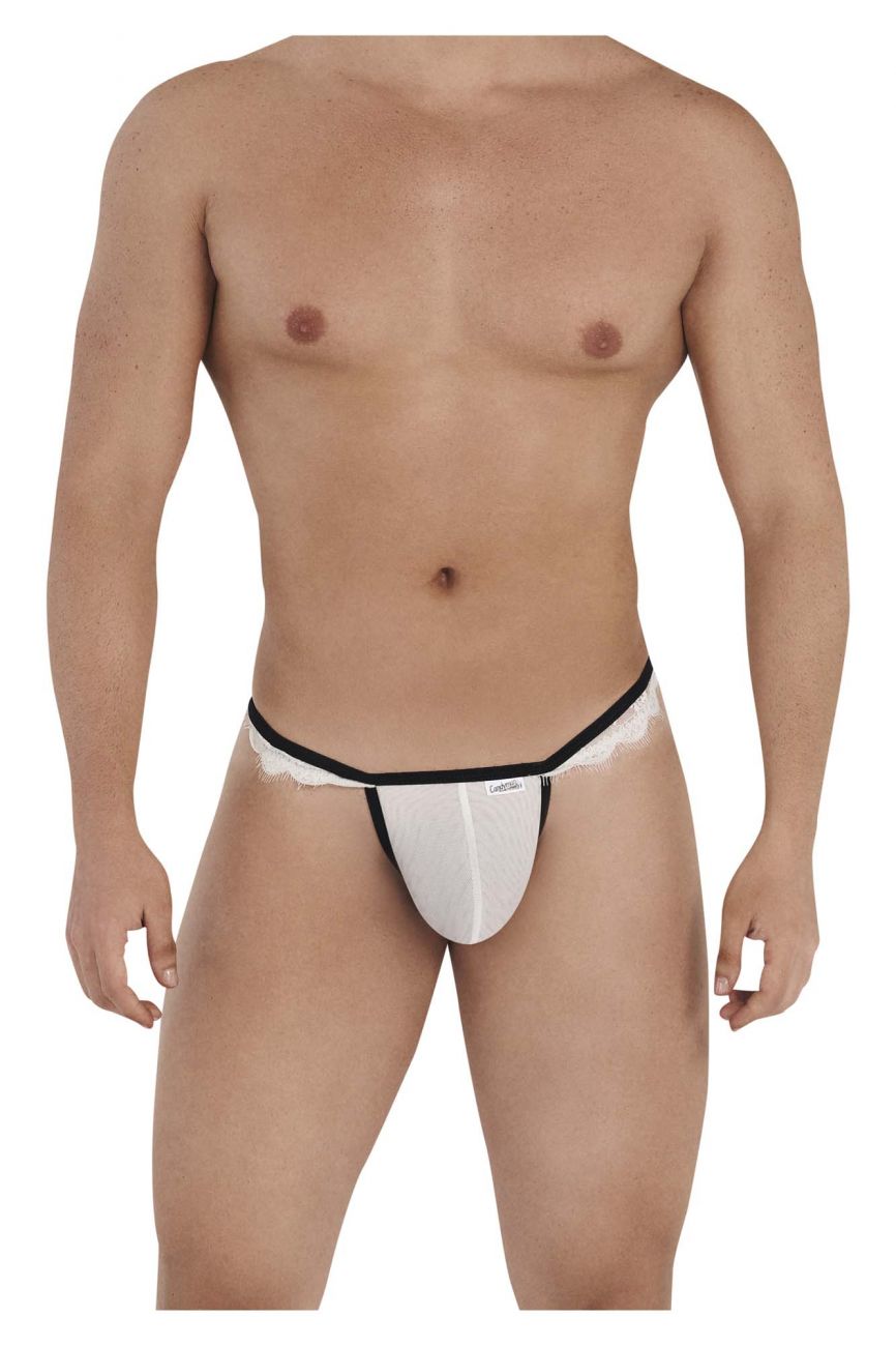 CandyMan 99563 Mesh-Lace G-String Ivory and Black