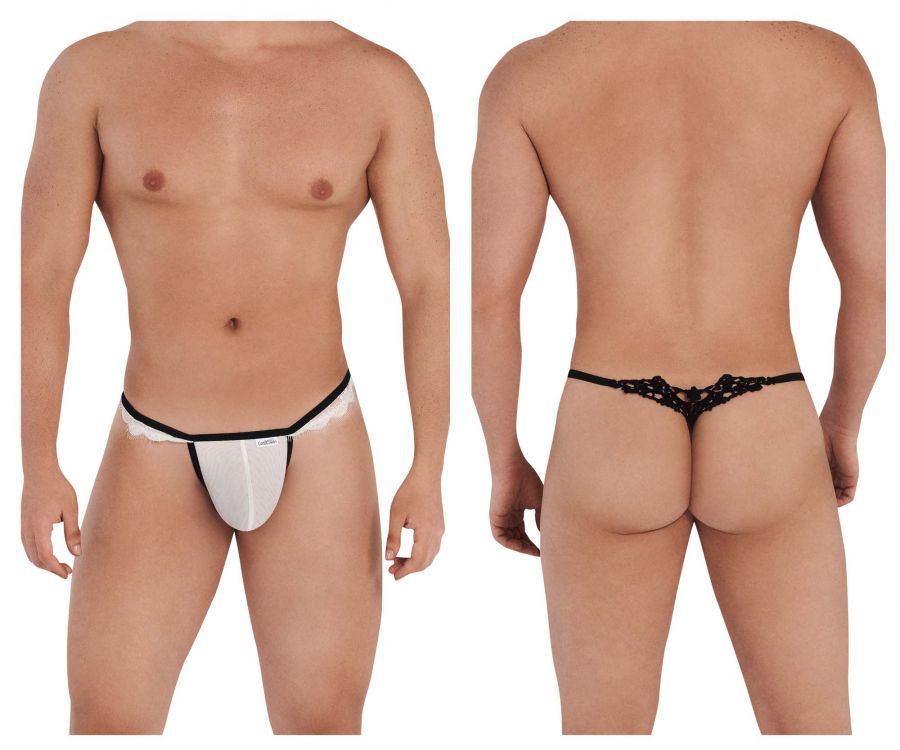 CandyMan 99563 Mesh-Lace G-String Ivory and Black