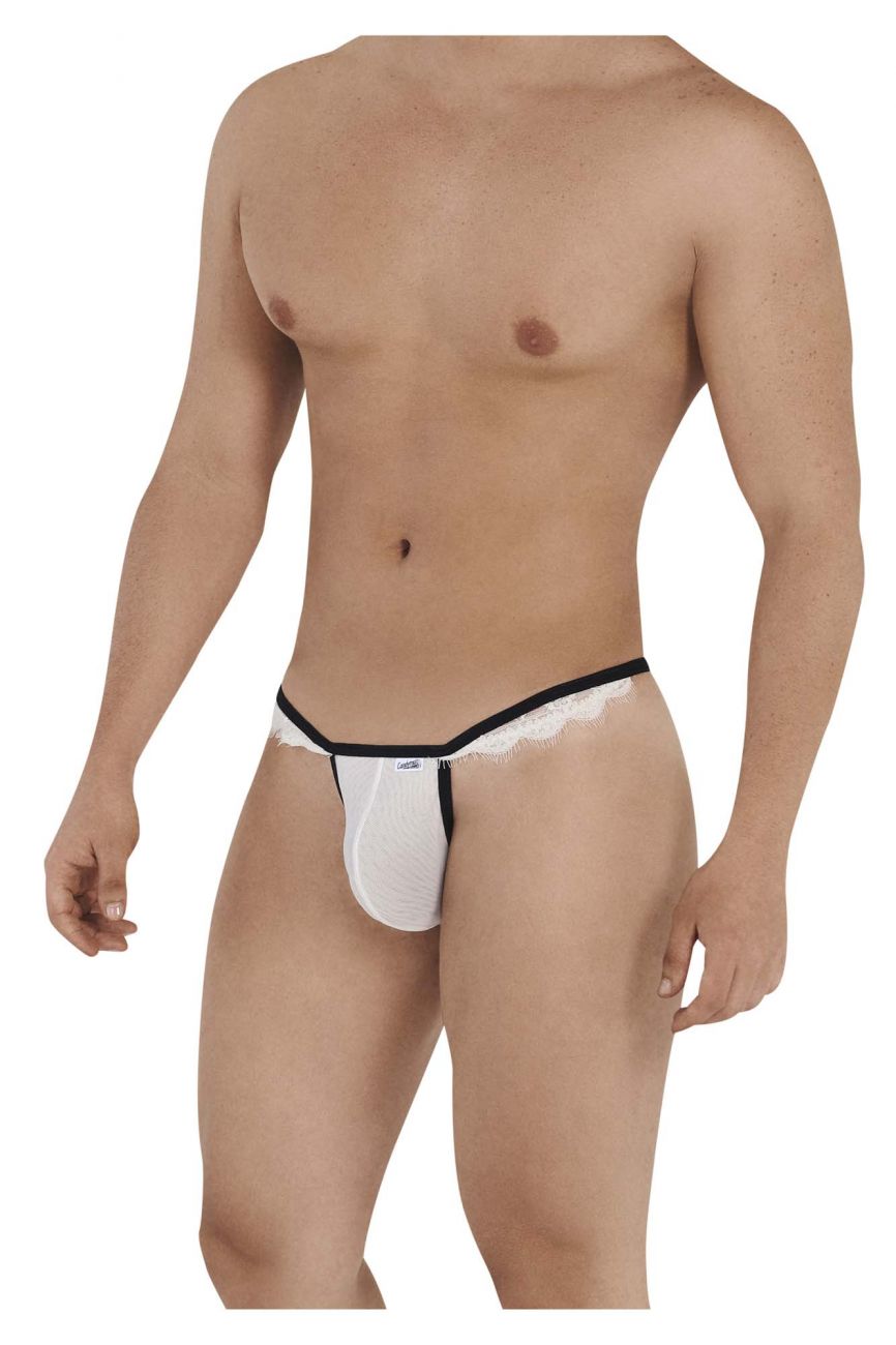 CandyMan 99563 Mesh-Lace G-String Ivory and Black