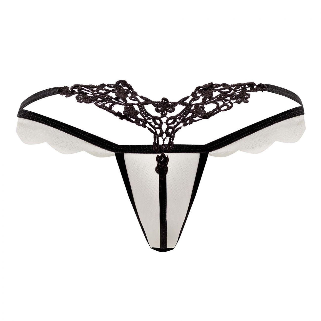 CandyMan 99563 Mesh-Lace G-String Ivory and Black