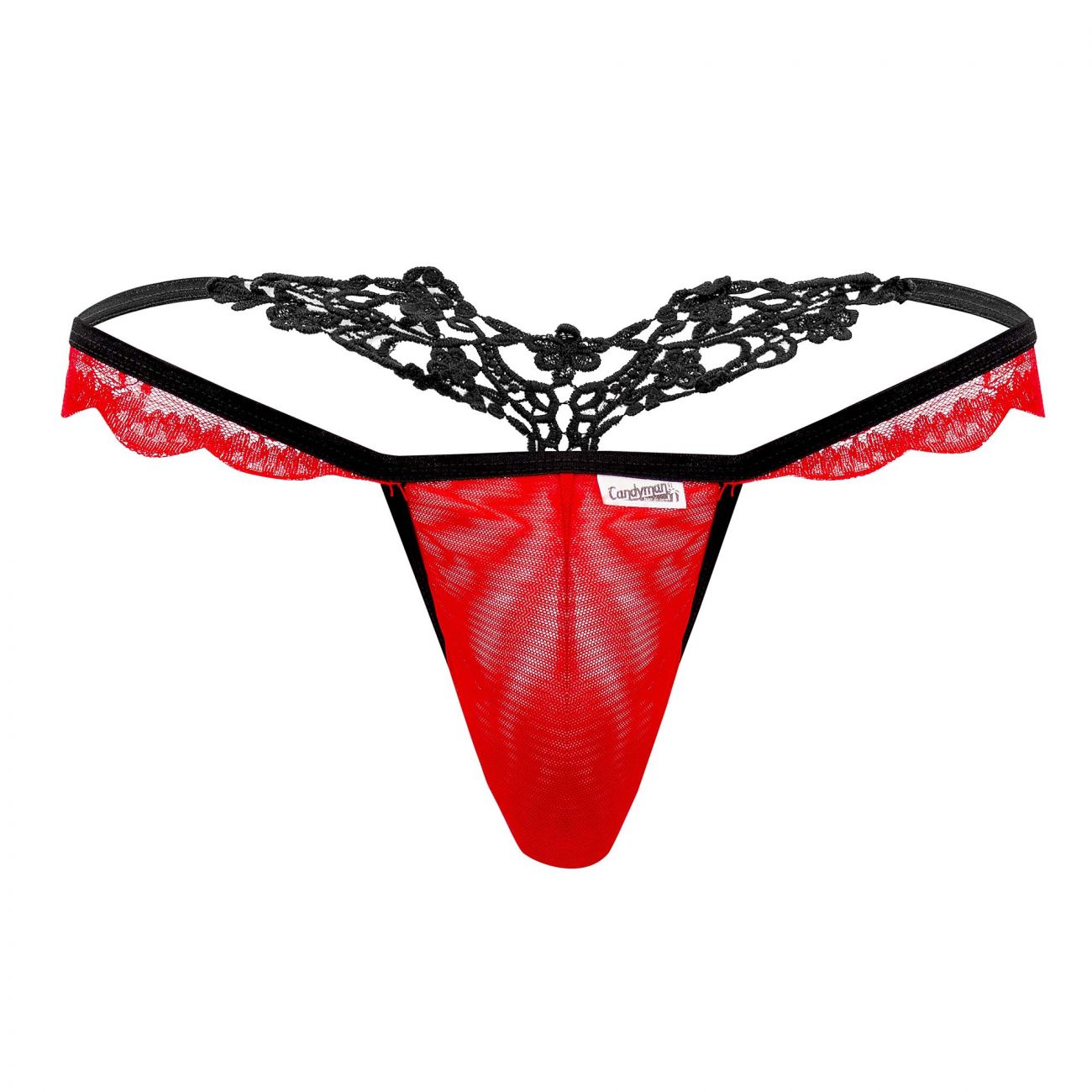 CandyMan 99563 Mesh-Lace G-String Red and Black