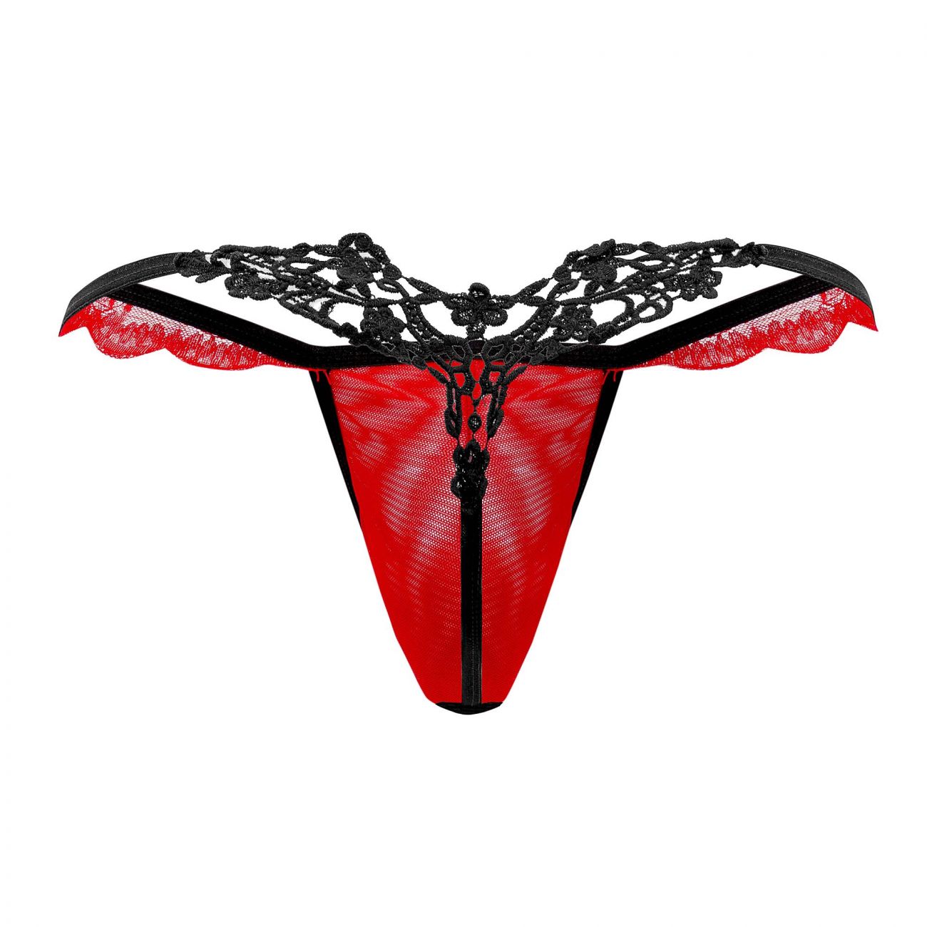 CandyMan 99563 Mesh-Lace G-String Red and Black