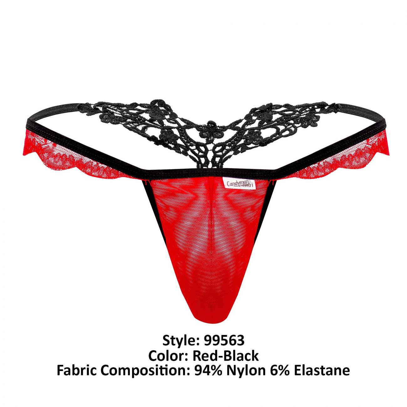 CandyMan 99563 Mesh-Lace G-String Red and Black