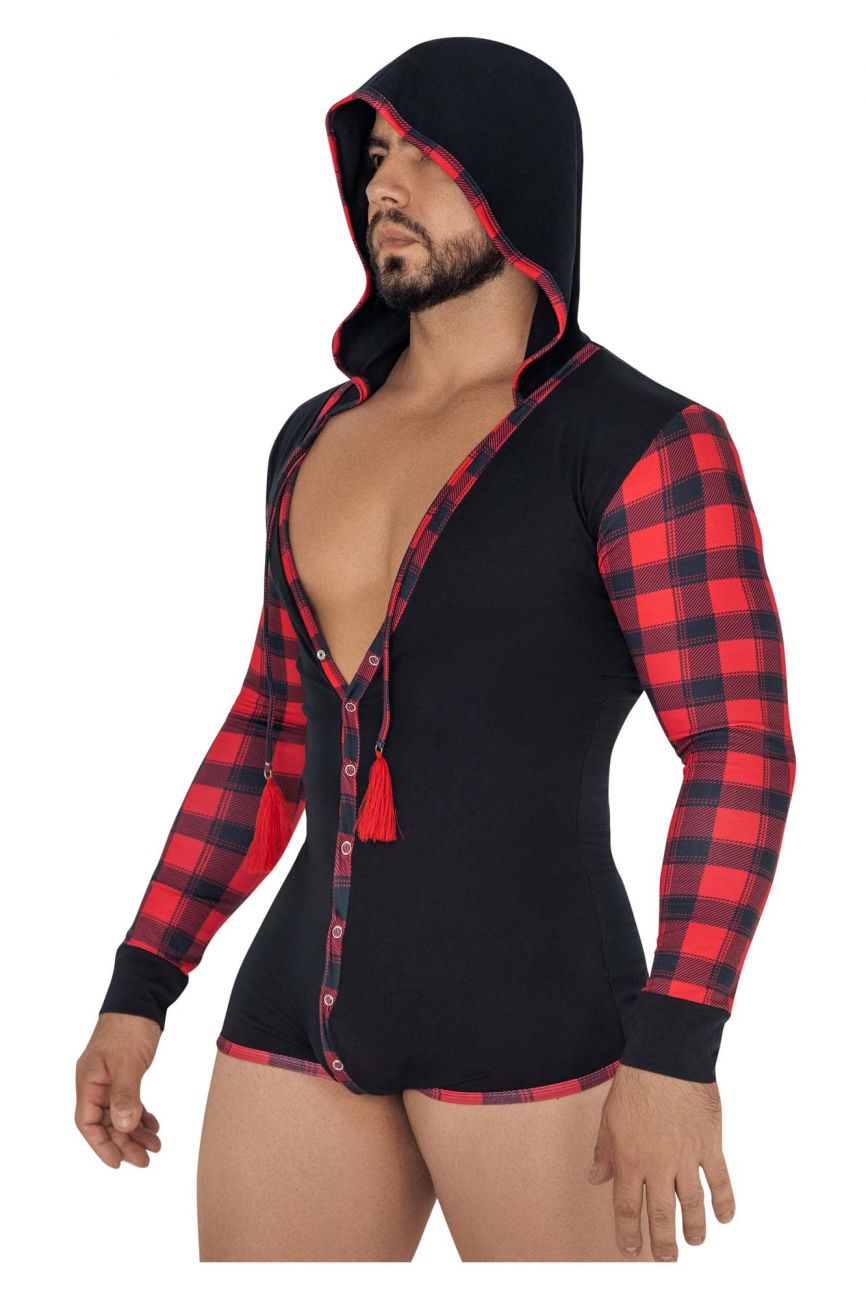 CandyMan 99575 Hoodie Bodysuit Black & Red