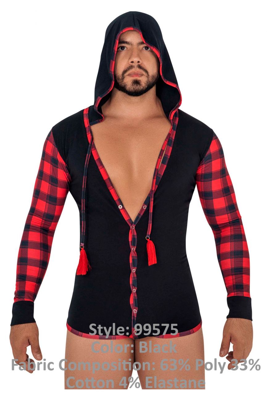 CandyMan 99575 Hoodie Bodysuit Black & Red