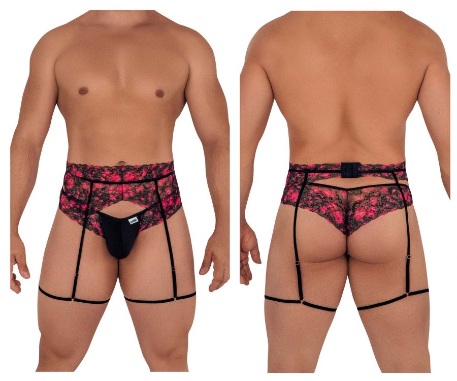 CandyMan 99576 Lace Garter Thongs Black Print