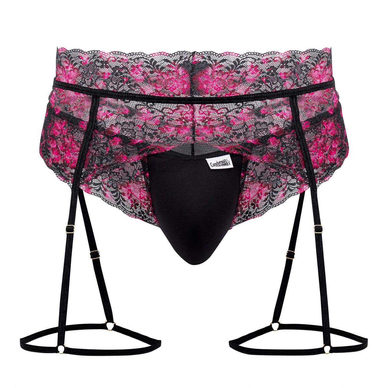 CandyMan 99576 Lace Garter Thongs Black Print