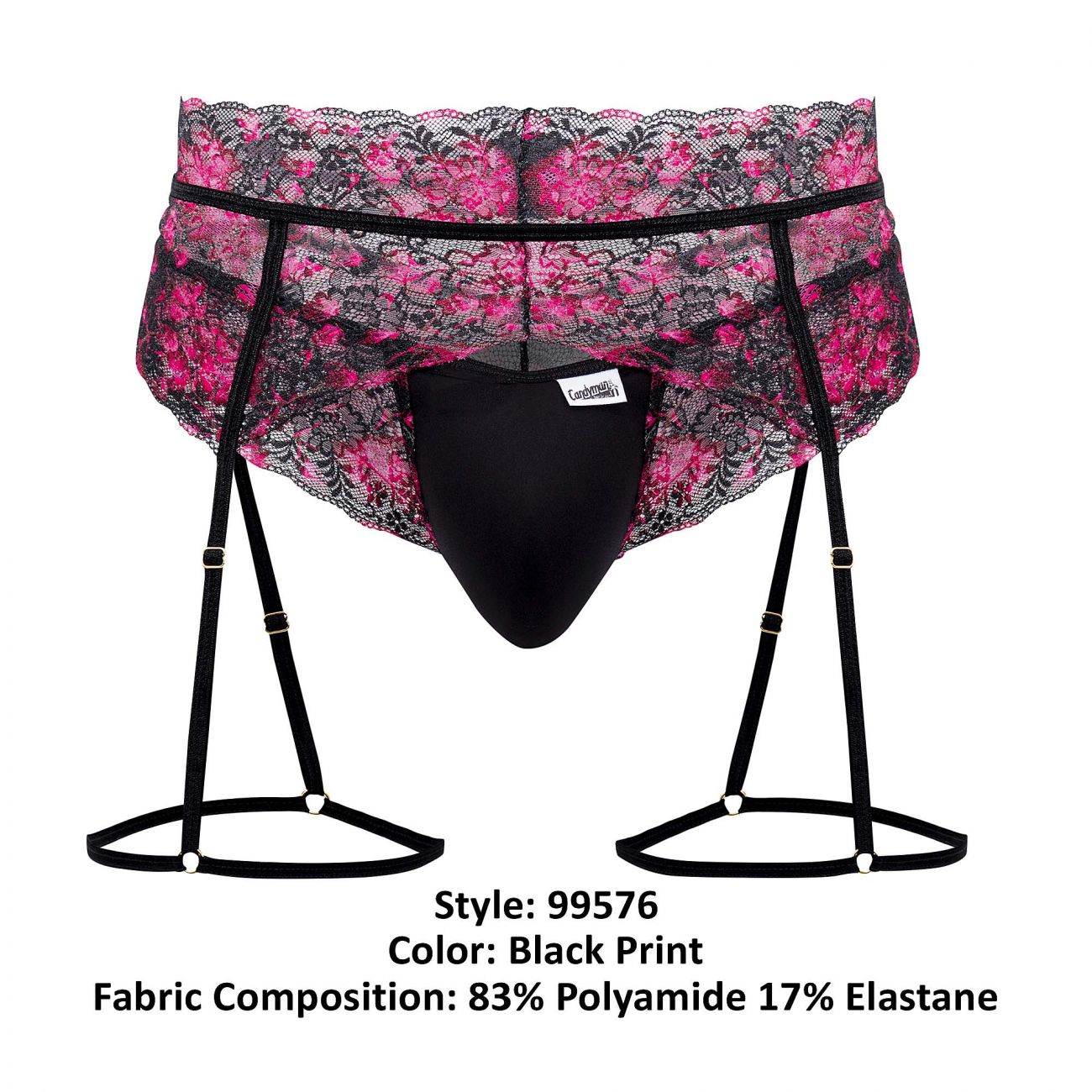 CandyMan 99576 Lace Garter Thongs Black Print