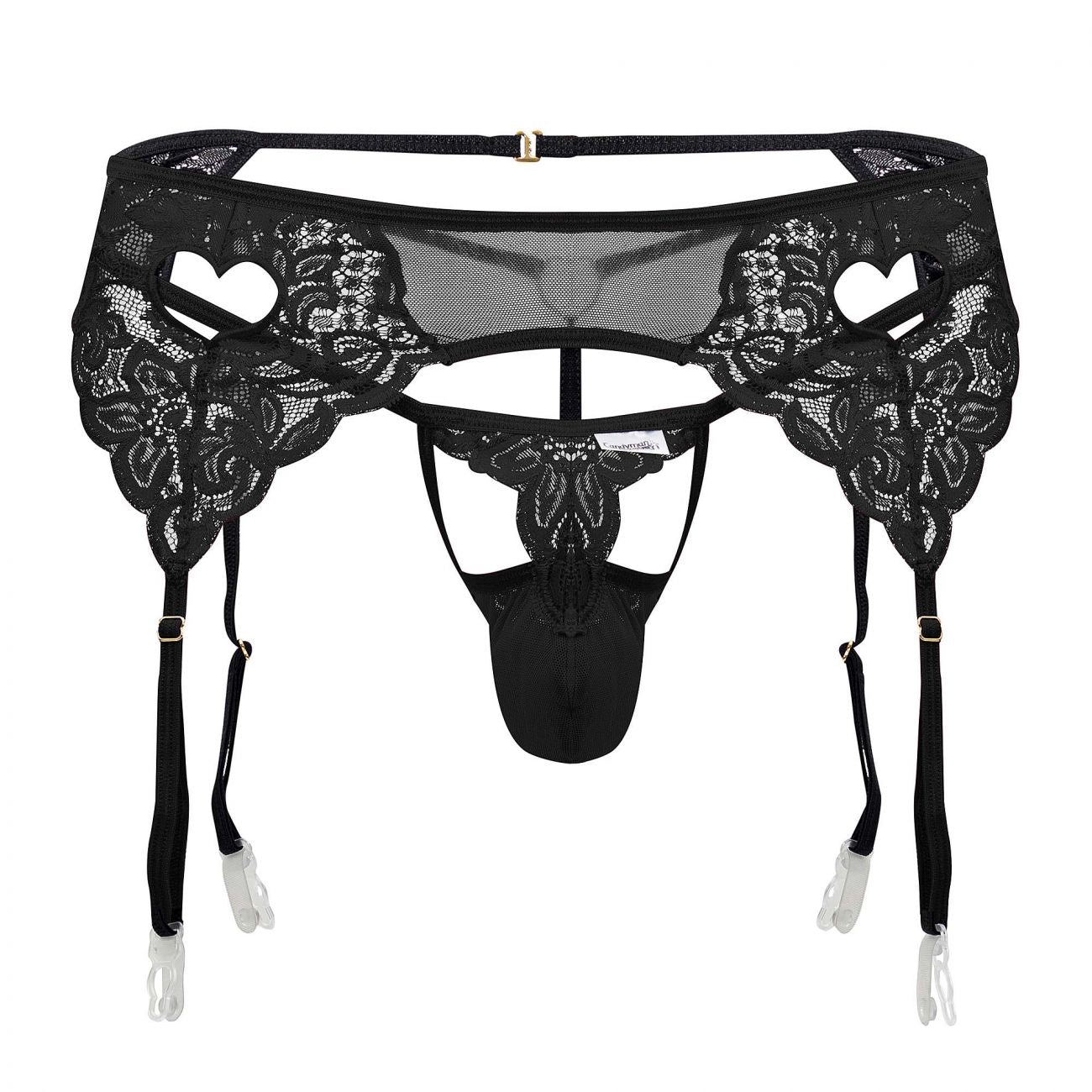 CandyMan 99589X Lace Garter G-String Black Plus Sizes