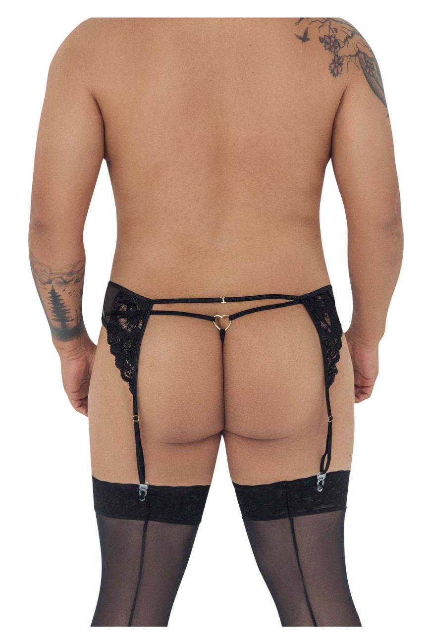 CandyMan 99589X Lace Garter G-String Black Plus Sizes