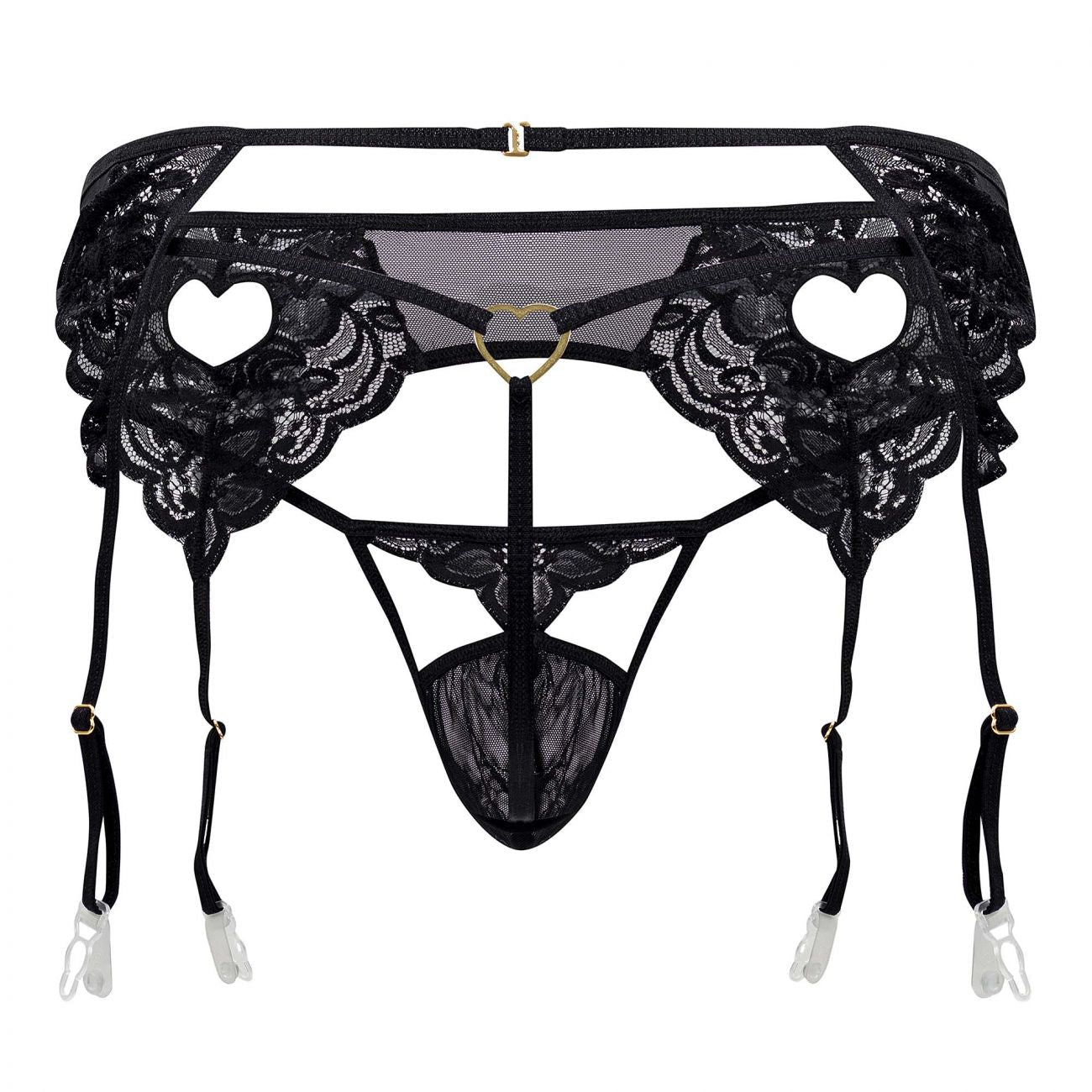 CandyMan 99589X Lace Garter G-String Black Plus Sizes