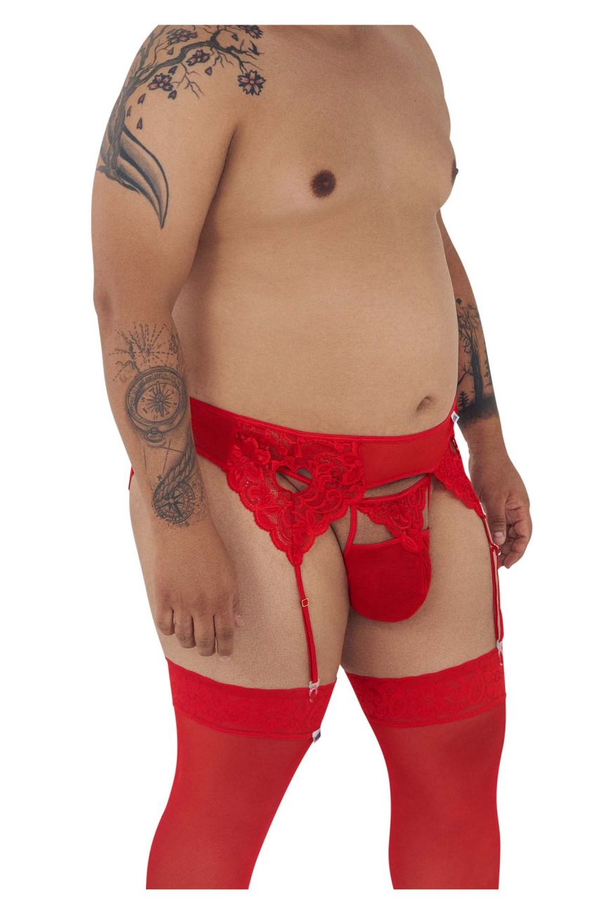 CandyMan 99589X Lace Garter G-String Red Plus Sizes