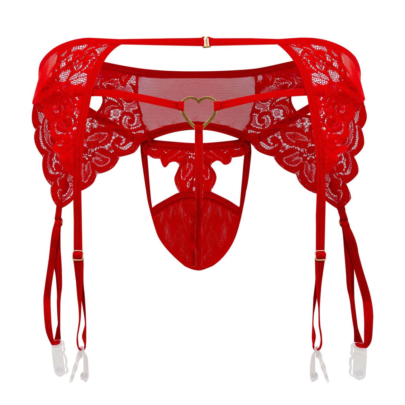 CandyMan 99589X Lace Garter G-String Red Plus Sizes