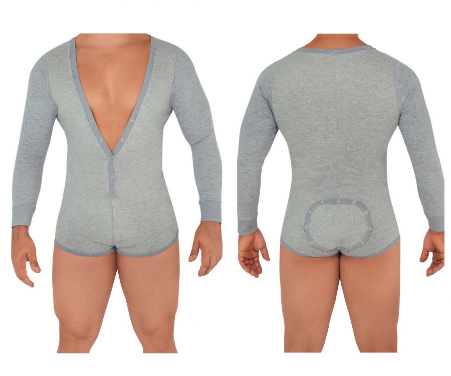 CandyMan 99591 Super V-Neck Bodysuit Gray