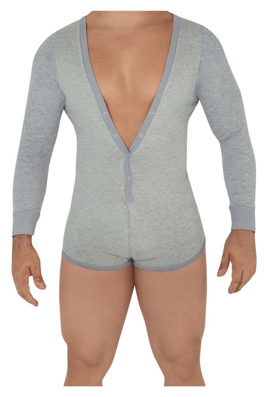 CandyMan 99591 Super V-Neck Bodysuit Gray