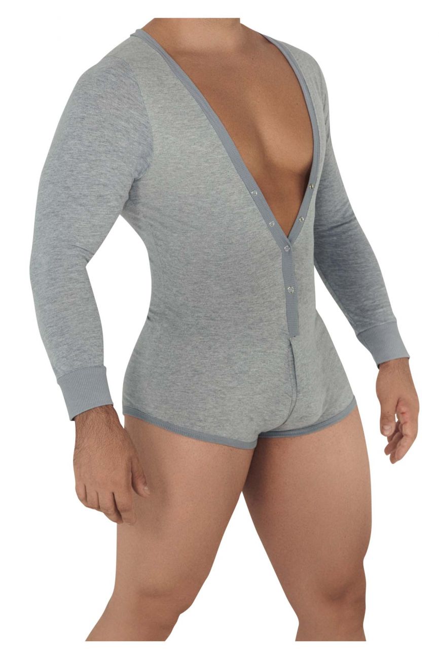 CandyMan 99591 Super V-Neck Bodysuit Gray
