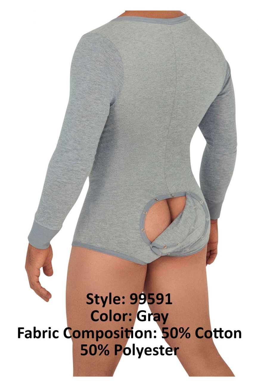 CandyMan 99591 Super V-Neck Bodysuit Gray