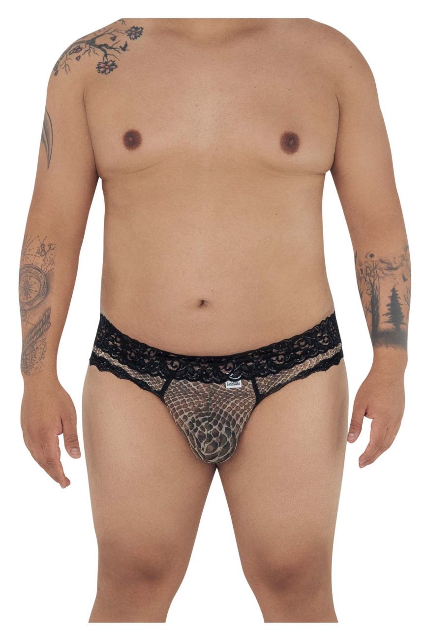 CandyMan 99596X Mesh-Lace Thongs Leopard Print Plus Sizes