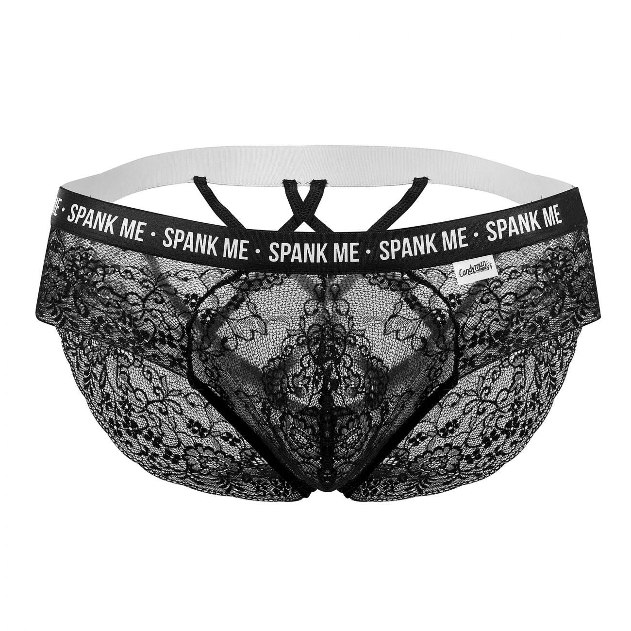 CandyMan 99615 Spank Me Lace Briefs Black