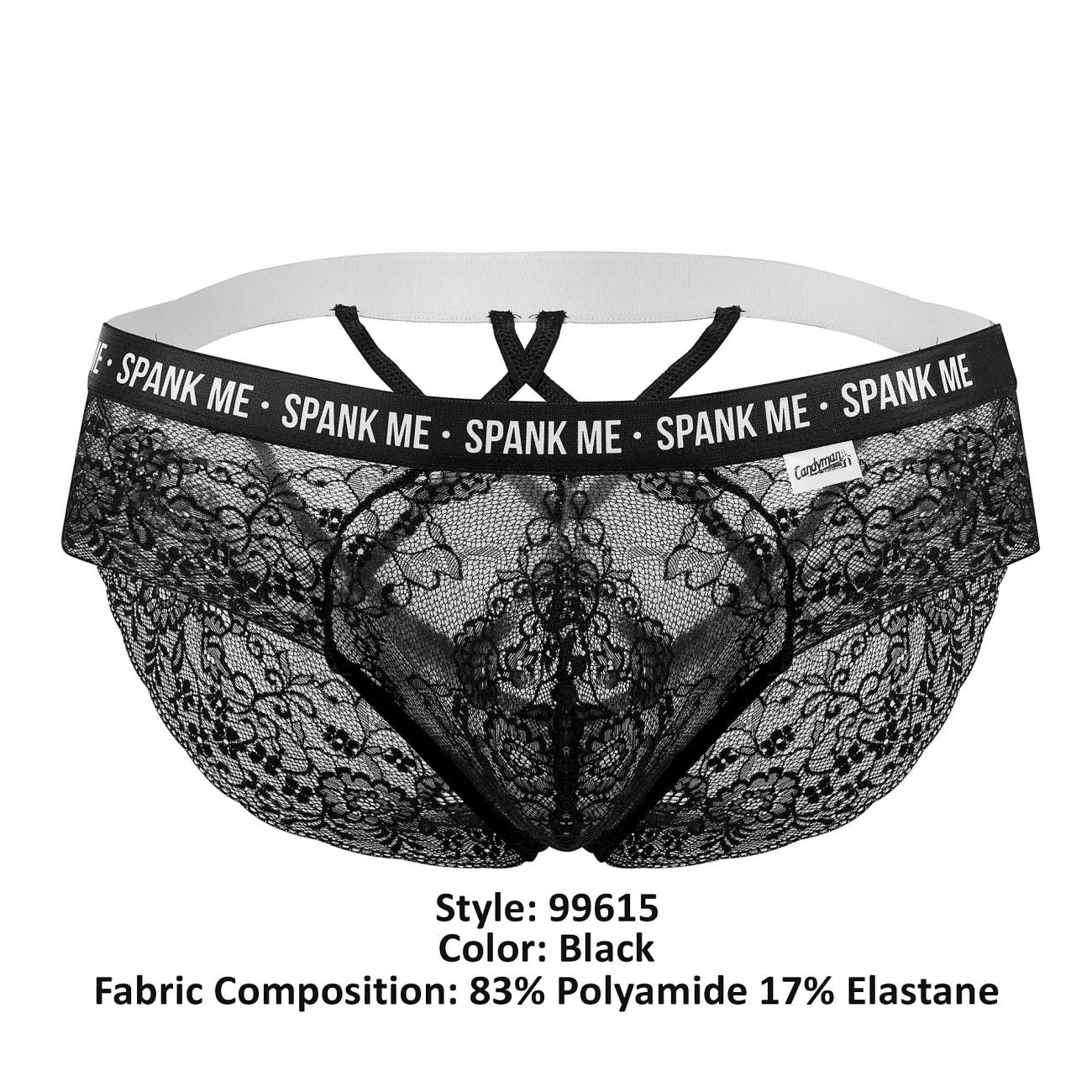 CandyMan 99615 Spank Me Lace Briefs Black
