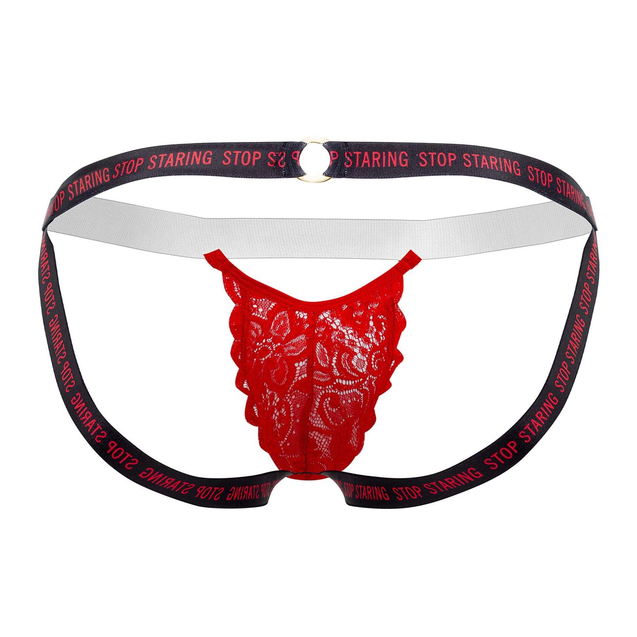 CandyMan 99619 Stop Staring Lace Jockstrap Red