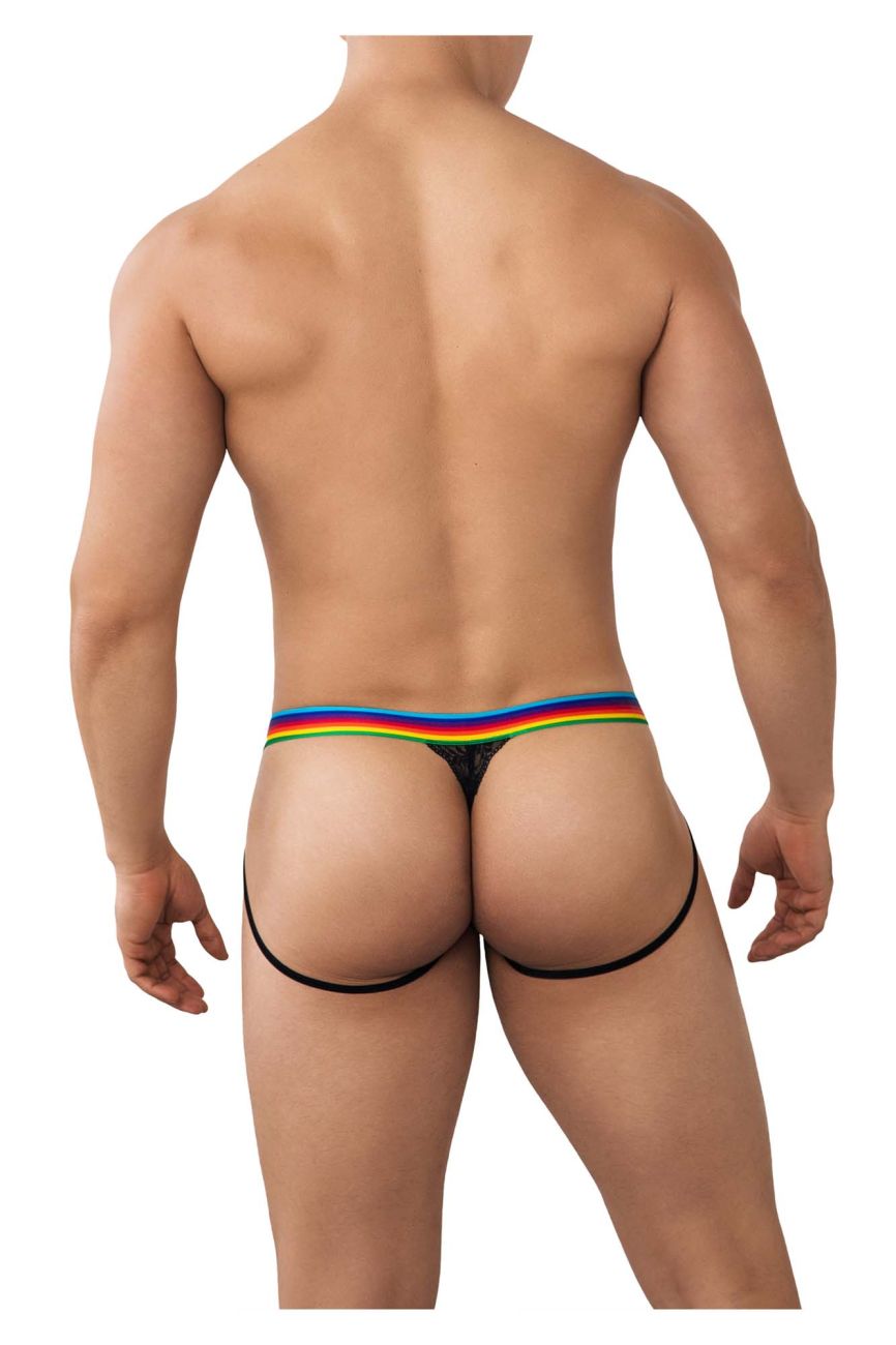 CandyMan 99626 Prints Jockstrap Thongs Black-Rainbow