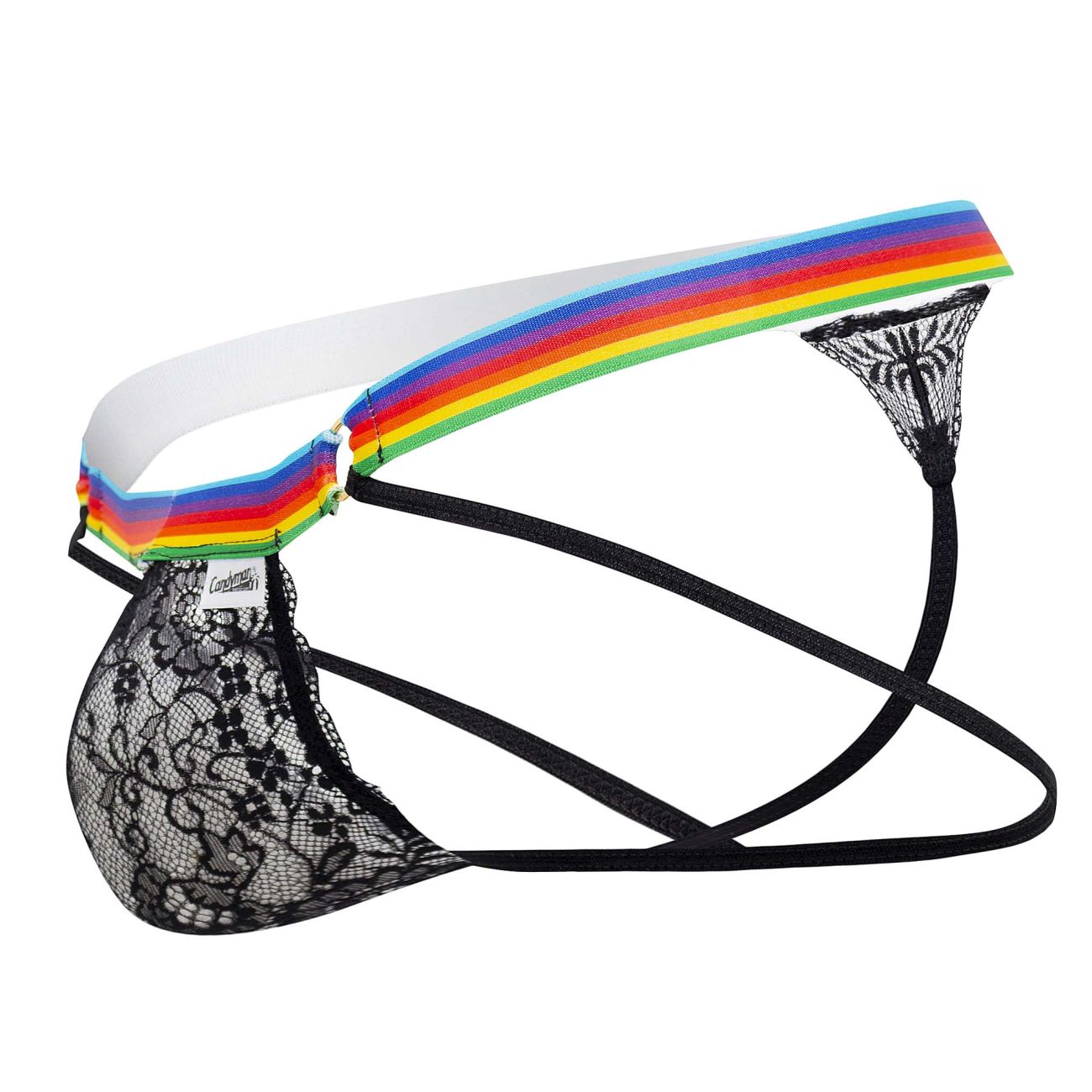 CandyMan 99626 Prints Jockstrap Thongs Black-Rainbow