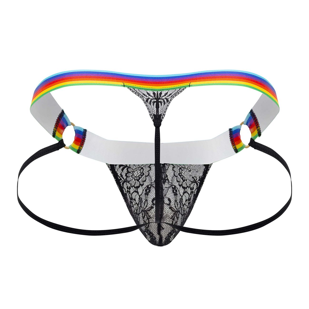 CandyMan 99626 Prints Jockstrap Thongs Black-Rainbow