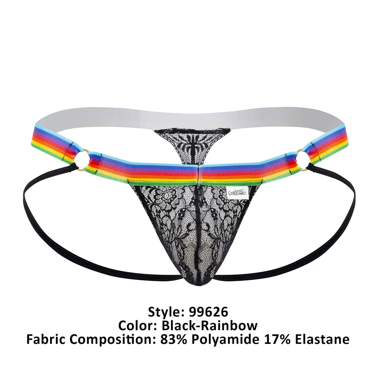 CandyMan 99626 Prints Jockstrap Thongs Black-Rainbow