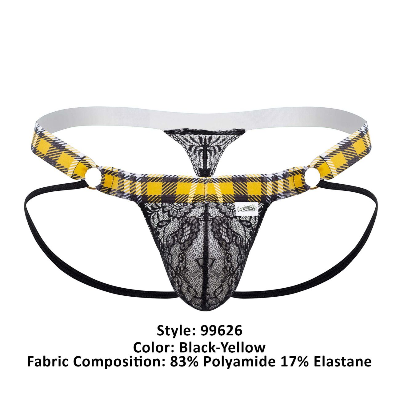 CandyMan 99626 Prints Jockstrap Thongs Black-Yellow