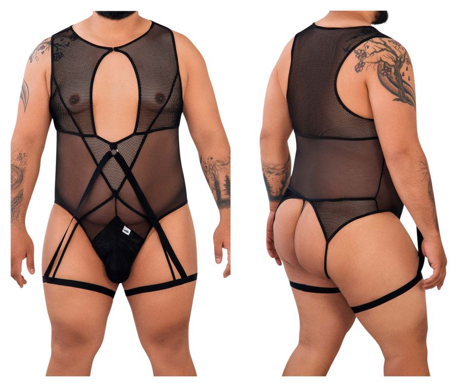 CandyMan 99650X Mesh Bodysuit Black Plus Sizes