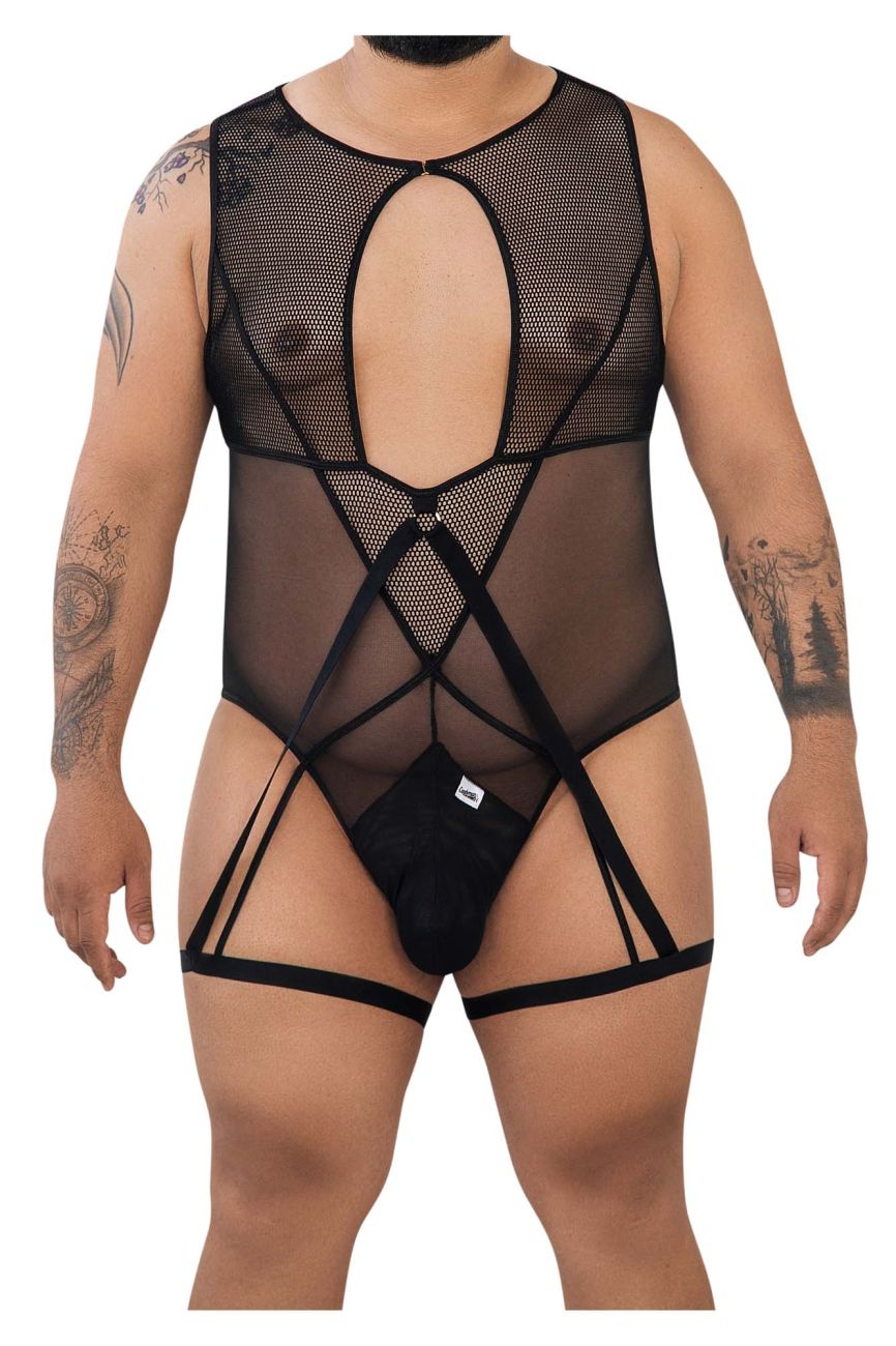 CandyMan 99650X Mesh Bodysuit Black Plus Sizes