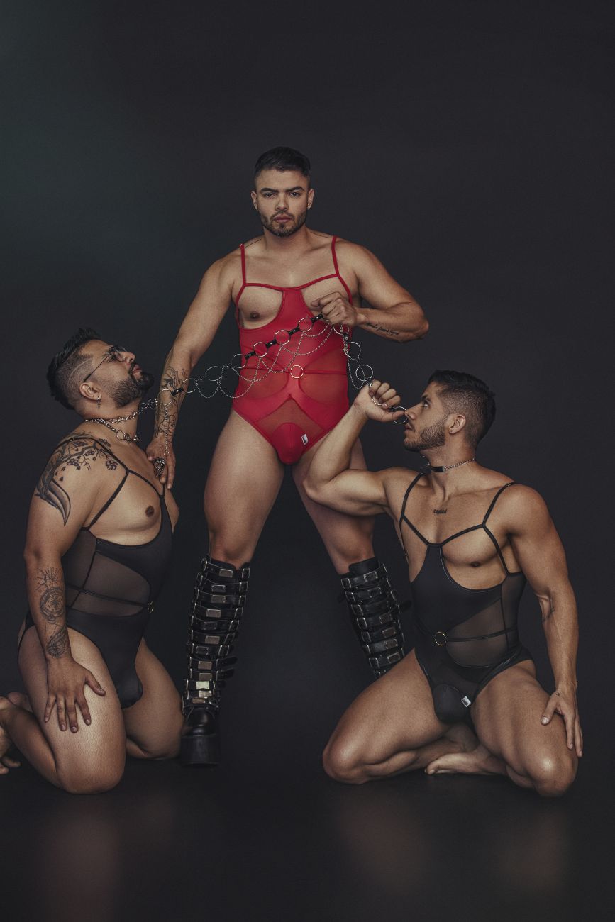 CandyMan 99670X Harness Bodysuit Red Plus Sizes