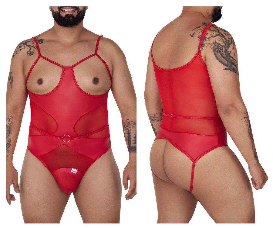 CandyMan 99670X Harness Bodysuit Red Plus Sizes