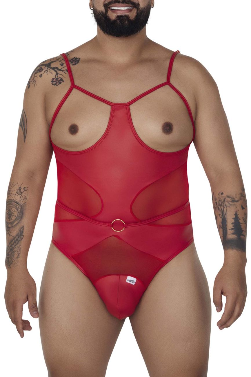 CandyMan 99670X Harness Bodysuit Red Plus Sizes