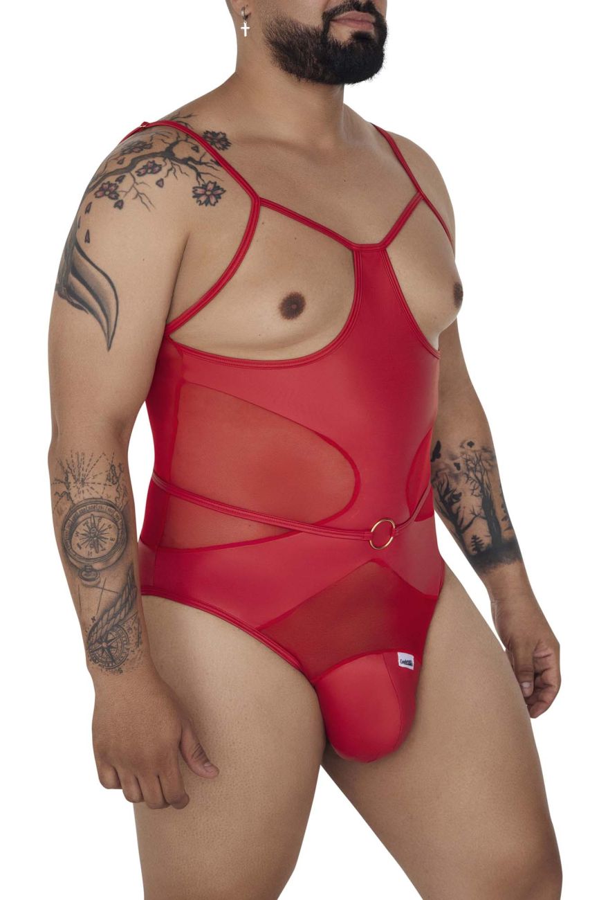 CandyMan 99670X Harness Bodysuit Red Plus Sizes