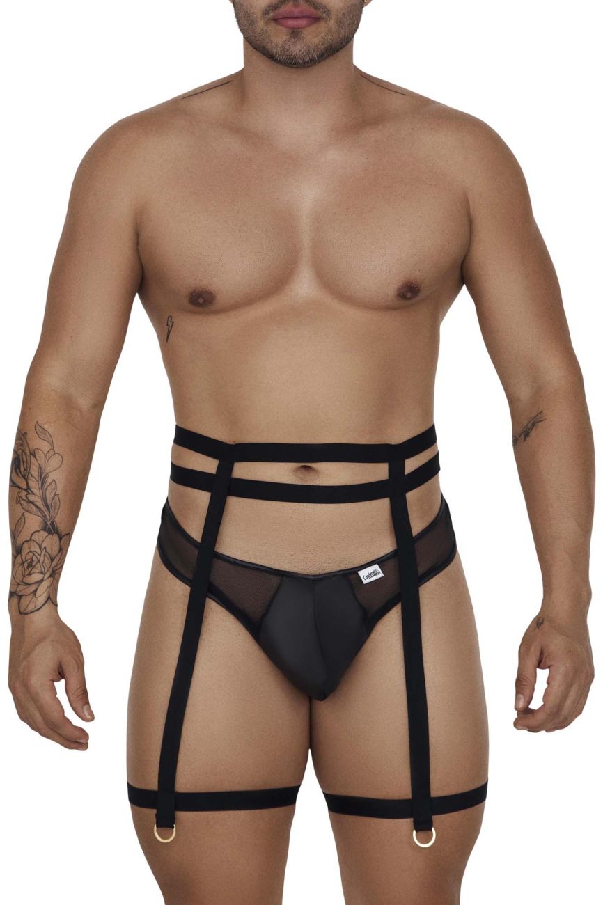 CandyMan 99677 Garter Thongs Two Piece Set Black